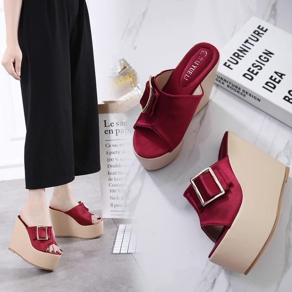 square buckle platform sandals women summer wedges shoes velvet beach flip flops super heels slides mujer, Black
square buckle platform sandals women summer wedges shoes velvet beach flip flops super heels slides mujer, Black