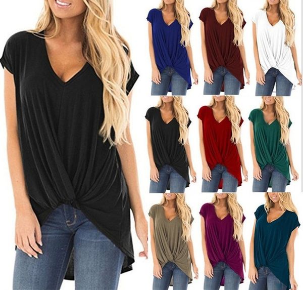 2021 european and american women's short sleeve new solid large v-neck kink t-shirt, White
2021 european and american women's short sleeve new solid large v-neck kink t-shirt, White