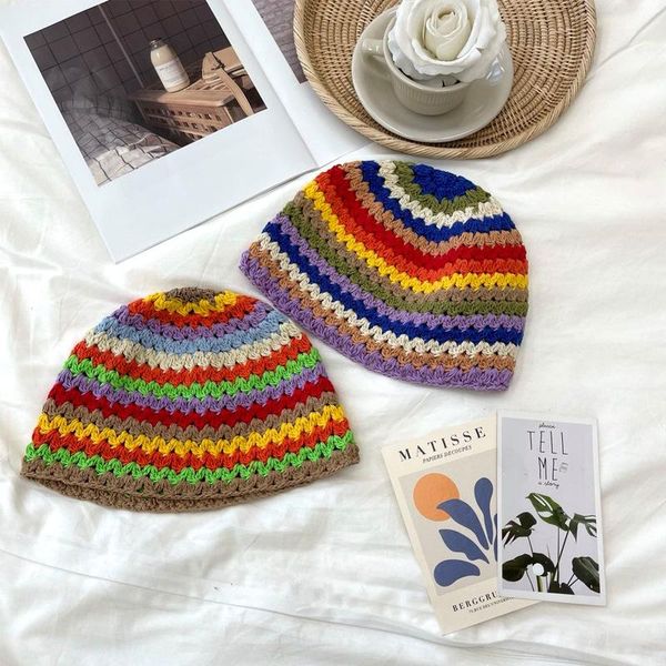 beanie/skull caps summer knitted rainbow cap for women cute soft cotton strip hats female korean ins style hollow fisherman hat, Blue;gray
beanie/skull caps summer knitted rainbow cap for women cute soft cotton strip hats female korean ins style hollow fisherman hat, Blue;gray