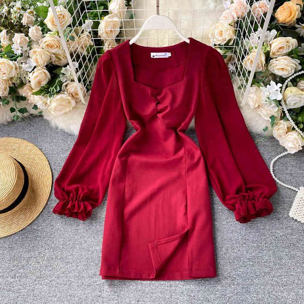 women korean solid dress autumn fashion ruched v neck long puff sleeve slim dress french elegant a-line office dress 210419, Black;gray
women korean solid dress autumn fashion ruched v neck long puff sleeve slim dress french elegant a-line office dress 210419, Black;gray