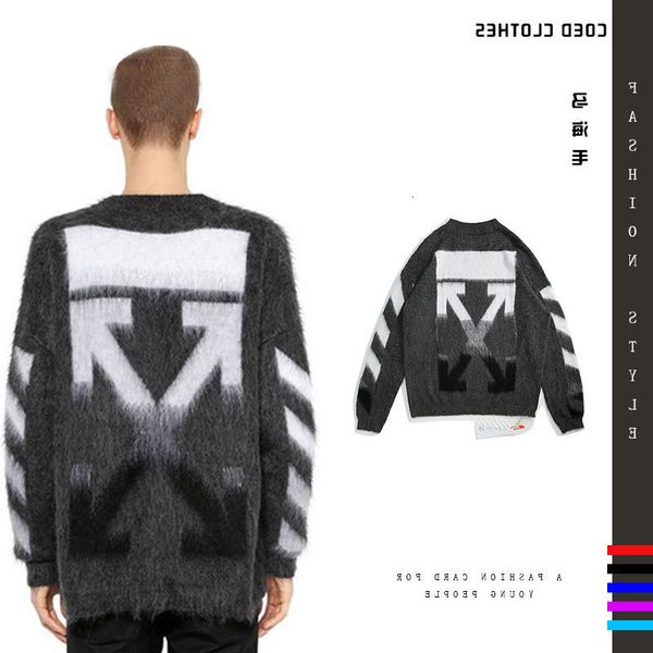 off style white mohair gradient rendering arrstyle sweater men's and women's loose long sleeve casual pullover sweater, White;black
off style white mohair gradient rendering arrstyle sweater men's and women's loose long sleeve casual pullover sweater, White;black