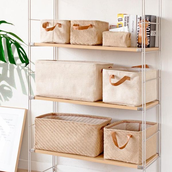 storage baskets jute fabric basket with pe waterproof film inside sundries folding box handle
storage baskets jute fabric basket with pe waterproof film inside sundries folding box handle