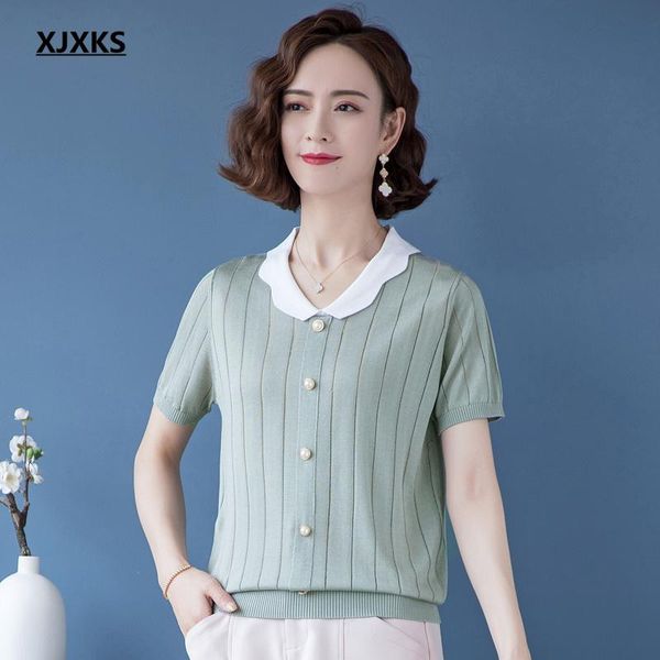 women's t-shirt xjxks 2021 summer women comfortable casual lapel short sleeve thin, White
women's t-shirt xjxks 2021 summer women comfortable casual lapel short sleeve thin, White