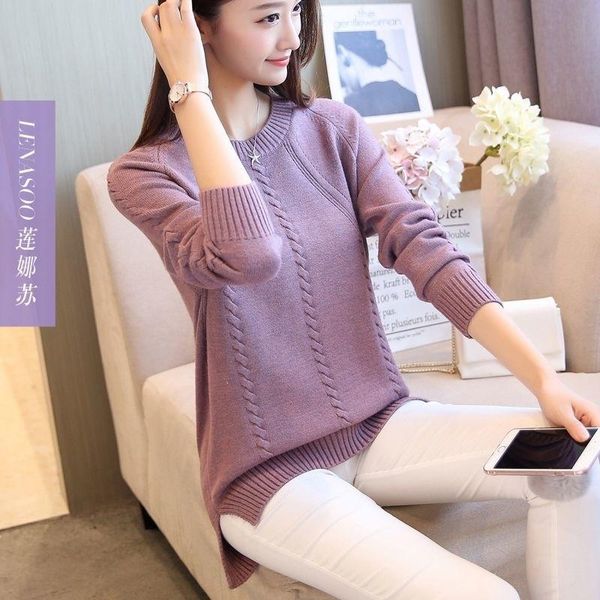 women's sweaters low round neck pullover sweater autumn and winter loose flower-showing knitwear long sleeve bottoming shirt slit, White;black
women's sweaters low round neck pullover sweater autumn and winter loose flower-showing knitwear long sleeve bottoming shirt slit, White;black