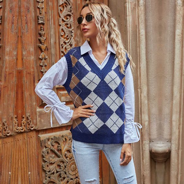 women's vests argyle plaid women sweater blue v-neck vintage knitted pullover soft korean style loose sleeveless tank wuxc, Black;white
women's vests argyle plaid women sweater blue v-neck vintage knitted pullover soft korean style loose sleeveless tank wuxc, Black;white