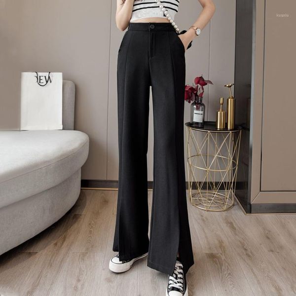 women's pants & capris spring autumn pantalones de mujer fashion slit black wide leg women elastic high waist office workwear flared tr, Black;white
women's pants & capris spring autumn pantalones de mujer fashion slit black wide leg women elastic high waist office workwear flared tr, Black;white