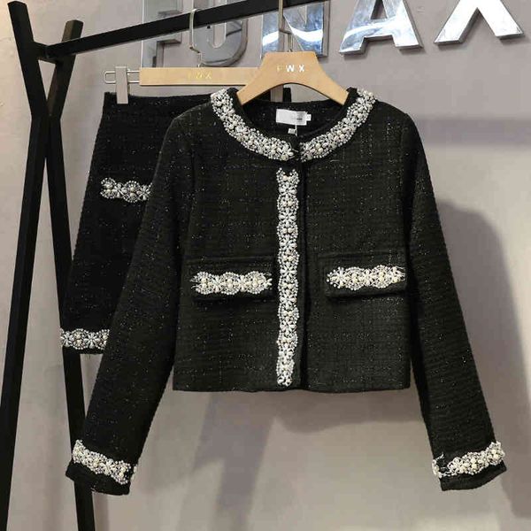 autumn winter luxury beading tweed two piece set women's fashion vintage short jacket coat + mini skirt suits tsc4, Black;gray
autumn winter luxury beading tweed two piece set women's fashion vintage short jacket coat + mini skirt suits tsc4, Black;gray