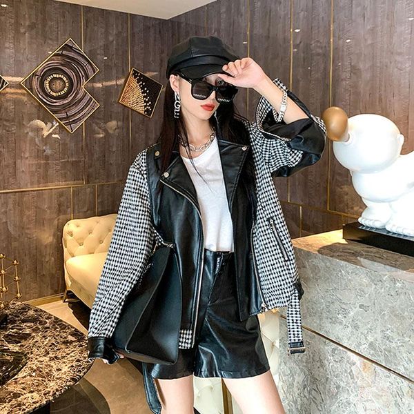 autumn 2021 women streetwear fashion faux pu leather stitching lattice plus size motorcycle jacket with belt veste cuir femme women's &, Black
autumn 2021 women streetwear fashion faux pu leather stitching lattice plus size motorcycle jacket with belt veste cuir femme women's &, Black