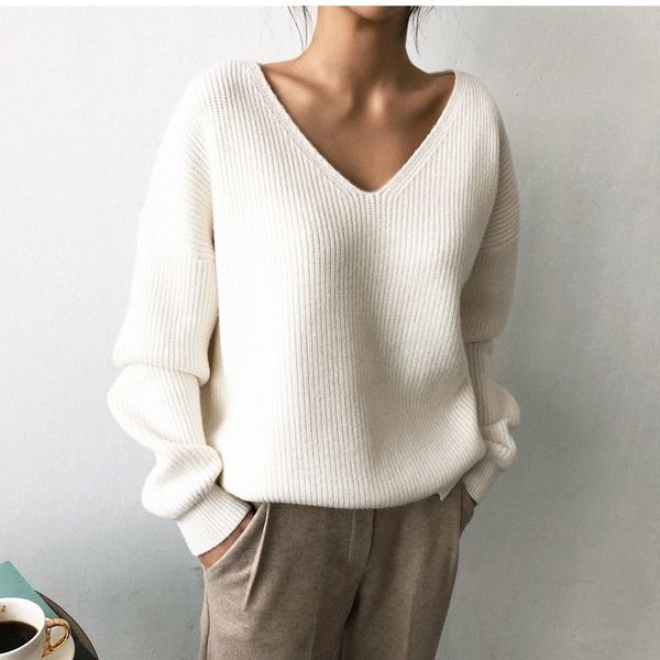 2021 spring and autumn korean version simple pullover v-neck loose lazy wind irregular hem sweater bottomed female, White;black
2021 spring and autumn korean version simple pullover v-neck loose lazy wind irregular hem sweater bottomed female, White;black