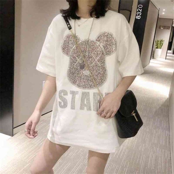 drill bear tide t-shirt short summer 2021 new loose large medium length half sleeve top, White;black
drill bear tide t-shirt short summer 2021 new loose large medium length half sleeve top, White;black