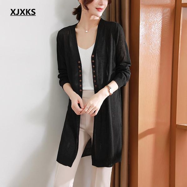 women's knits & tees xjxks 2021 spring autumn linen knitted long sweater women cardigan high-quality casual sun protection clothing, White
women's knits & tees xjxks 2021 spring autumn linen knitted long sweater women cardigan high-quality casual sun protection clothing, White