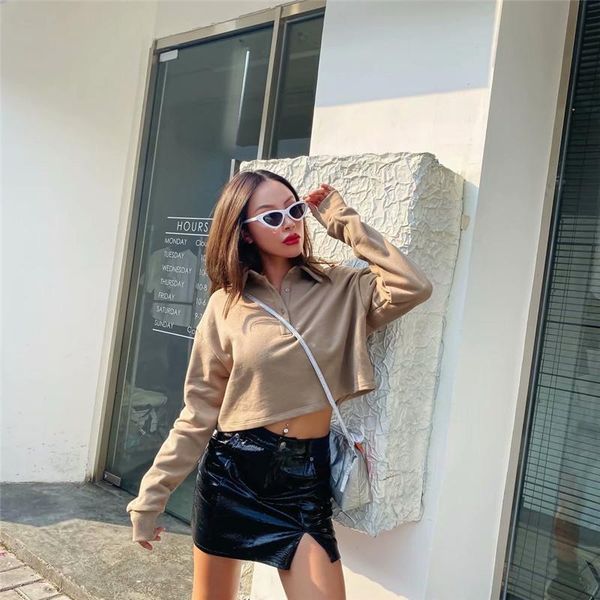 women's polos spring and autumn style street solid color short lapel long-sleeved shirt women, slim versatile pullover women 3dbz, White
women's polos spring and autumn style street solid color short lapel long-sleeved shirt women, slim versatile pullover women 3dbz, White