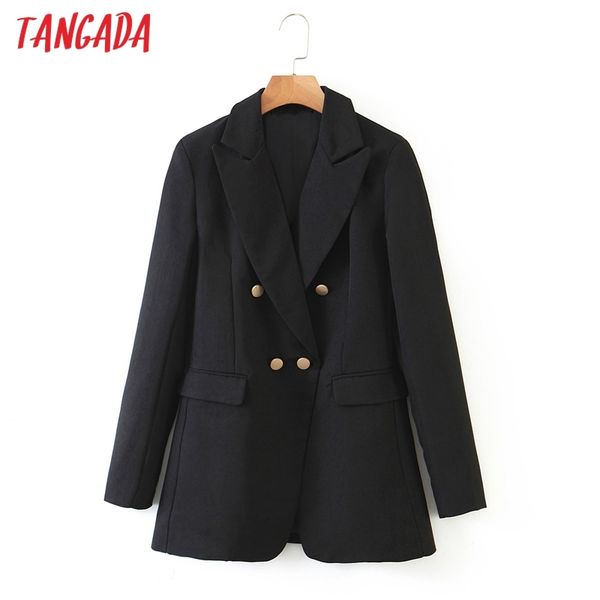 women fashion black blazer coat vintage double breasted long sleeve female outerwear chic qb236 210416
women fashion black blazer coat vintage double breasted long sleeve female outerwear chic qb236 210416