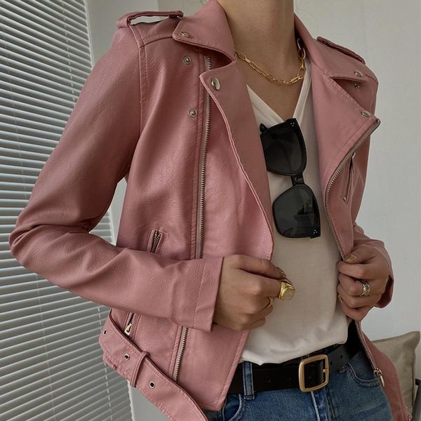 women's leather & faux spring women soft short jacket with belt streetwear moto biker zipper pu coat black/pink outwear
women's leather & faux spring women soft short jacket with belt streetwear moto biker zipper pu coat black/pink outwear