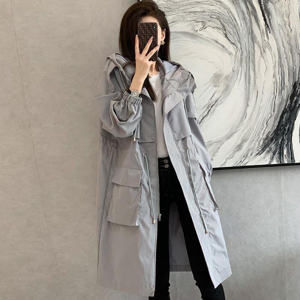 women's trench coats 2021 spring autumn long coat women loose hooded overcoat female adjustable waist outerwear korean fashion windbrea, Tan;black
women's trench coats 2021 spring autumn long coat women loose hooded overcoat female adjustable waist outerwear korean fashion windbrea, Tan;black