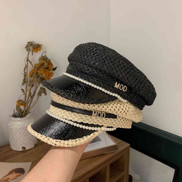 french flat pearl fashion painter cap thin black octagonal female summer hat, Blue;gray
french flat pearl fashion painter cap thin black octagonal female summer hat, Blue;gray
