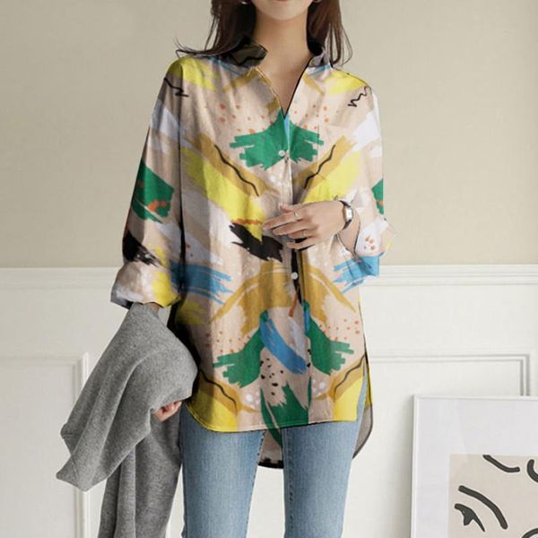 women's blouses & shirts elegant long sleeve turn-down collar tunic women printed button lapel blouse casual oversized haut femme, White
women's blouses & shirts elegant long sleeve turn-down collar tunic women printed button lapel blouse casual oversized haut femme, White