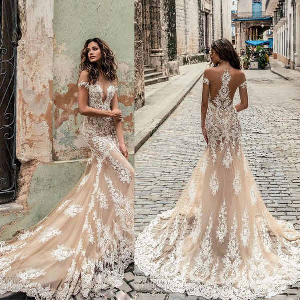 champagne julie vino wedding dresses 2021 sheer deep plunging neckline bridal gowns sweep train lace vestidos de noiva custom made, White
champagne julie vino wedding dresses 2021 sheer deep plunging neckline bridal gowns sweep train lace vestidos de noiva custom made, White