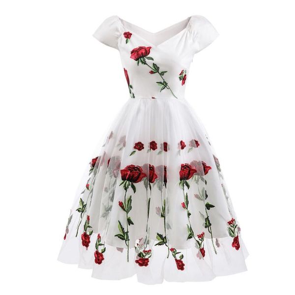 dress women vintage princess floral embroidery cocktail off shoulder party swing short sleeve v-neck maternity dresses, White
dress women vintage princess floral embroidery cocktail off shoulder party swing short sleeve v-neck maternity dresses, White