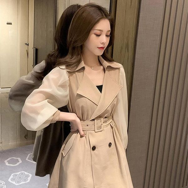 women's trench coats early autumn 2021 british style temperament splicing mid-length windbreaker women high waist thin high-end design, Tan;black
women's trench coats early autumn 2021 british style temperament splicing mid-length windbreaker women high waist thin high-end design, Tan;black
