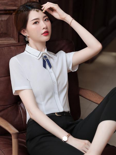 women's blouses & shirts ladies fashion styles summer short sleeve ol work wear shirt blouse female blusas clothes with tie, White
women's blouses & shirts ladies fashion styles summer short sleeve ol work wear shirt blouse female blusas clothes with tie, White