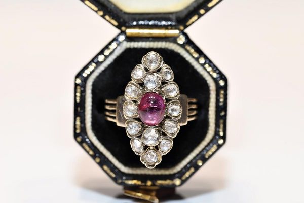 cluster rings antique original victorian time 14k gold natural rose cut diamond and ruby decorated amazing navette ring, Golden;silver
cluster rings antique original victorian time 14k gold natural rose cut diamond and ruby decorated amazing navette ring, Golden;silver