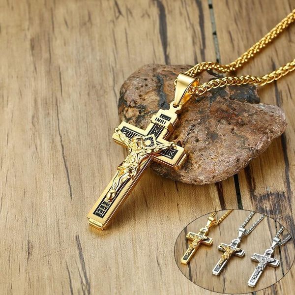 pendant necklaces men's catholic jesus christ on inri cross crucifix stainless steel necklace 24" chain, Silver
pendant necklaces men's catholic jesus christ on inri cross crucifix stainless steel necklace 24" chain, Silver