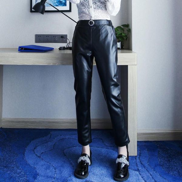 women's pants & capris genuine leather fashionable trousers belt high waist sheep small foot pencil, Black;white
women's pants & capris genuine leather fashionable trousers belt high waist sheep small foot pencil, Black;white