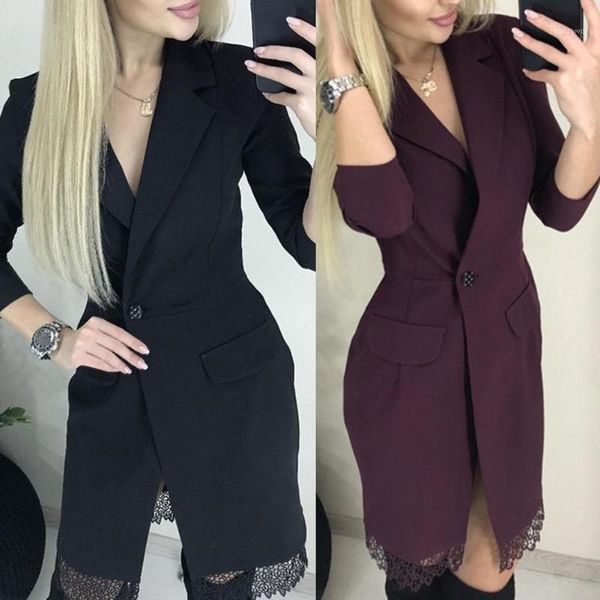 casual dresses office lady lapel collar 3/4 sleeve lace hem button knee-length dress blazer, Black;gray
casual dresses office lady lapel collar 3/4 sleeve lace hem button knee-length dress blazer, Black;gray