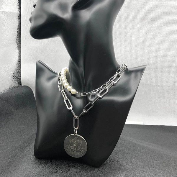 chains handmade fashion punk double deck with logo simple men women hip hop pearl&stainless steel necklaces, Silver
chains handmade fashion punk double deck with logo simple men women hip hop pearl&stainless steel necklaces, Silver