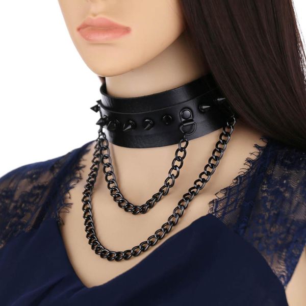 punk black rivets choker chain necklace leather bondage cosplay gothic women harness punk short necklace harajuku, Golden;silver
punk black rivets choker chain necklace leather bondage cosplay gothic women harness punk short necklace harajuku, Golden;silver