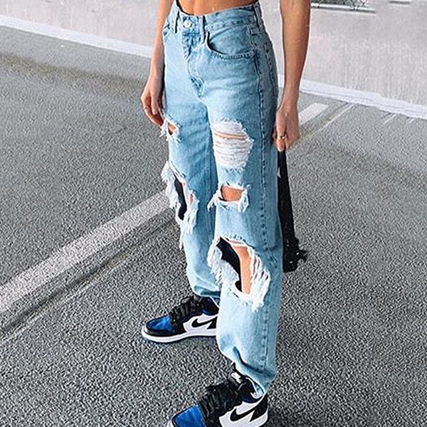 women ripped jeans hole hip hop loose casual ruin ladies distressed thin denim summer trousers women's, Blue
women ripped jeans hole hip hop loose casual ruin ladies distressed thin denim summer trousers women's, Blue