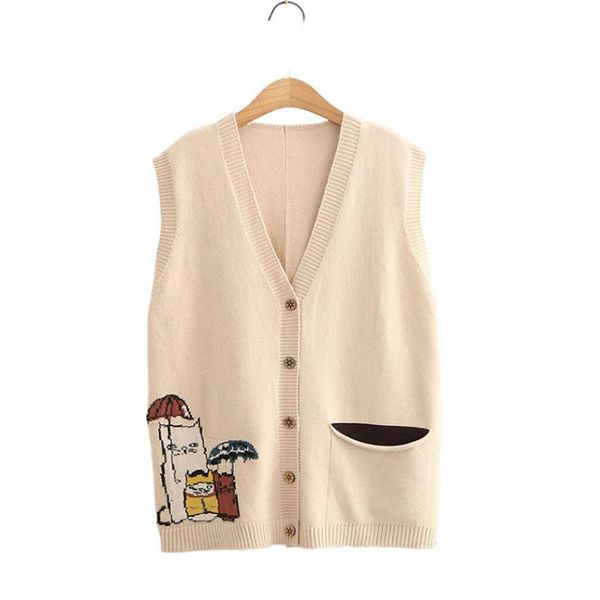 women's vests women knitted cartoon embroidery knit sweater vest 2021 autumn winter v-neck sleeveless korean ladies basic, Black;white
women's vests women knitted cartoon embroidery knit sweater vest 2021 autumn winter v-neck sleeveless korean ladies basic, Black;white