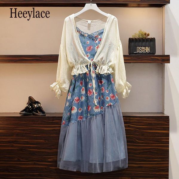 two piece dress plus size women boho floral print mesh patchwork beach holiday spaghetti and sunscreen set korean, White
two piece dress plus size women boho floral print mesh patchwork beach holiday spaghetti and sunscreen set korean, White