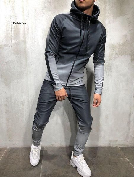 jogging bottom sport sweat men tracksuit suit hoodie trousers pants set, Gray