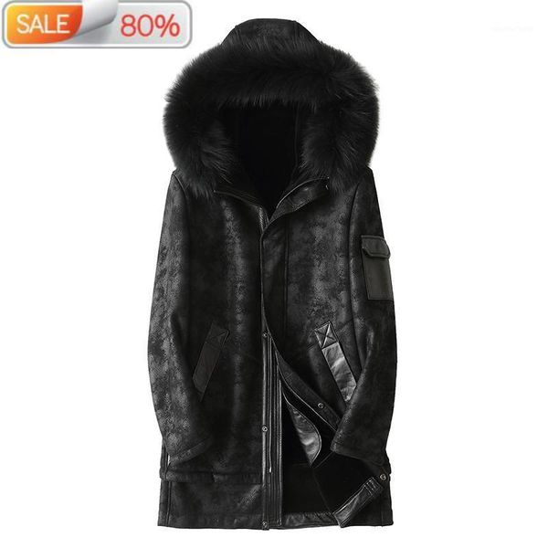 men's leather & faux winter genuine jacket men sheepskin coat hooded wool liner raccoon fur collar chaqueta cuero hombre1a07 b21400, Black
men's leather & faux winter genuine jacket men sheepskin coat hooded wool liner raccoon fur collar chaqueta cuero hombre1a07 b21400, Black