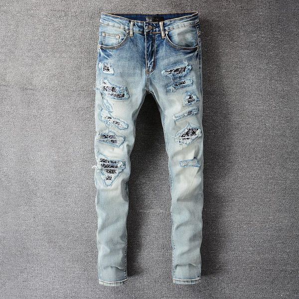 men's jeans light blue street retro ripped stitching motorcycle pants punk hip hop designer pant
men's jeans light blue street retro ripped stitching motorcycle pants punk hip hop designer pant