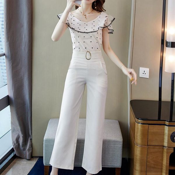long pant set summer women 2021 office lady chiffon short sleeve shirt blouse high waist slim wide leg trousers suits women's two piece, White
long pant set summer women 2021 office lady chiffon short sleeve shirt blouse high waist slim wide leg trousers suits women's two piece, White