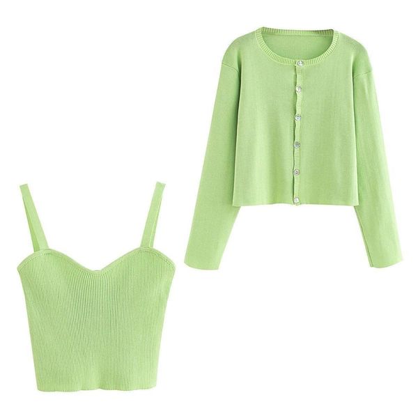 summer women 's solid green cardigan knitted sweater casual two pieces set fashion streetwear female 210420, White;black
summer women 's solid green cardigan knitted sweater casual two pieces set fashion streetwear female 210420, White;black