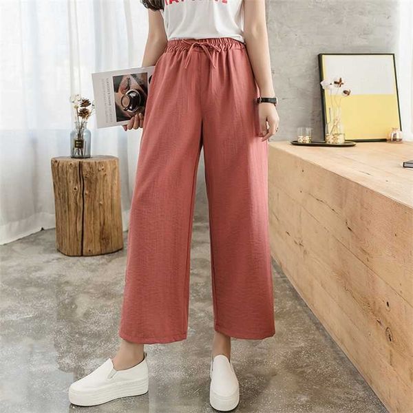 summer spring fashion black casual loose elastic waist high wide leg women calf-length cotton linen pants 211112, Black;white
summer spring fashion black casual loose elastic waist high wide leg women calf-length cotton linen pants 211112, Black;white