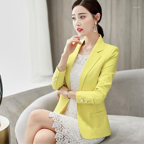 women's suits & blazers 2021 autumn one-button yellow blazer suit women plus size pure color jackets leisure office uniform, White;black
women's suits & blazers 2021 autumn one-button yellow blazer suit women plus size pure color jackets leisure office uniform, White;black