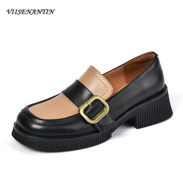 dress shoes autumn fashion loafers comfortable deep-mouth leather color matching square toe thick heel belt buckle platform, Black
dress shoes autumn fashion loafers comfortable deep-mouth leather color matching square toe thick heel belt buckle platform, Black
