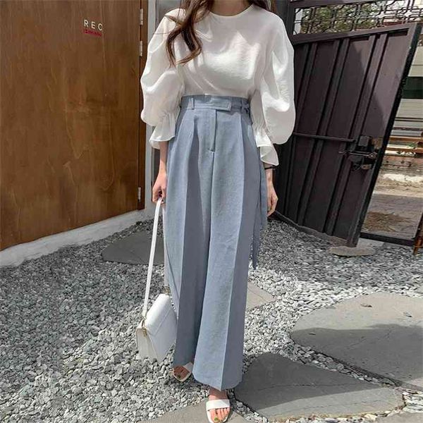 spring autumn women's blouse korea retro style round neck solid color loose trumpet sleeve female ll387 210506, White
spring autumn women's blouse korea retro style round neck solid color loose trumpet sleeve female ll387 210506, White