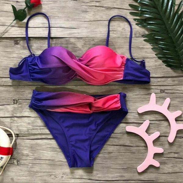 women bandage bikini push-up padded bra swimsuit bathing 2pcs set swimwear gradient strapless knot one-piece suits
women bandage bikini push-up padded bra swimsuit bathing 2pcs set swimwear gradient strapless knot one-piece suits