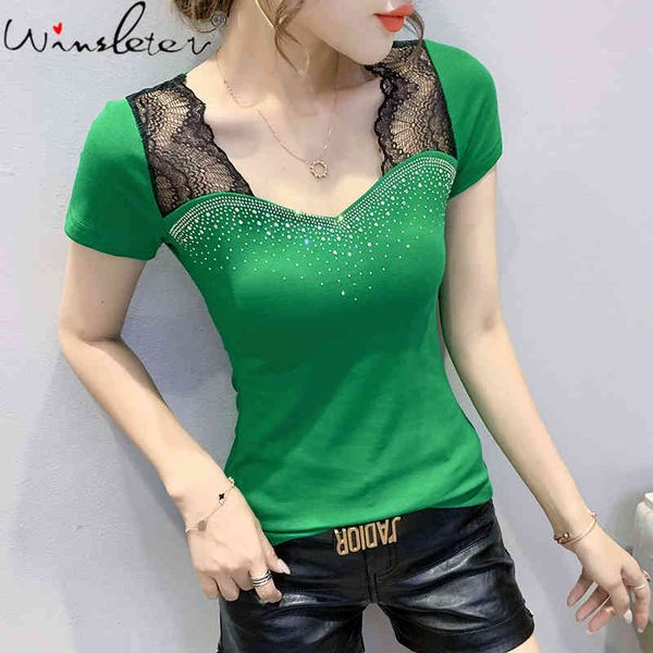 women's t-shirt summer european clothes cotton chic shiny diamonds patchwork lace women bottoming shirt tees 2021 t14502, White
women's t-shirt summer european clothes cotton chic shiny diamonds patchwork lace women bottoming shirt tees 2021 t14502, White