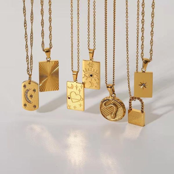 pendant necklaces 2021 plated gold stainless steel chain fashion square tarot necklace choker for women girl party jewelry gift, Silver
pendant necklaces 2021 plated gold stainless steel chain fashion square tarot necklace choker for women girl party jewelry gift, Silver