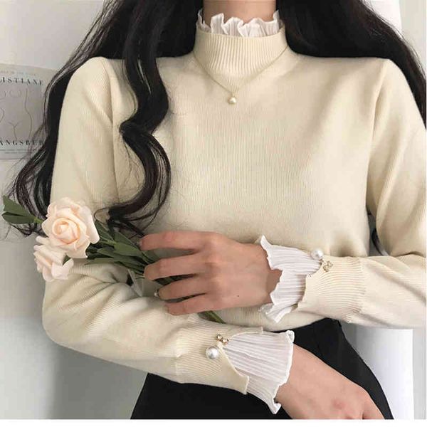 sweater autumn women's nightgown plied turntleneck mesh korean solid, White;black
sweater autumn women's nightgown plied turntleneck mesh korean solid, White;black