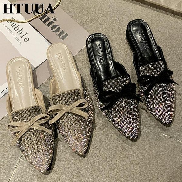 slippers htuua glitter crystal bow women mules shoes woman small heel autumn slip on slides outside indoor sx3147, Black
slippers htuua glitter crystal bow women mules shoes woman small heel autumn slip on slides outside indoor sx3147, Black