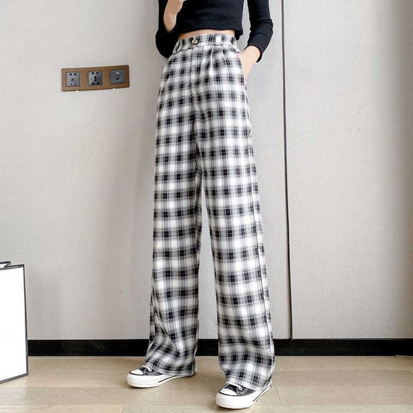 black and white plaid pants high waist drop women's loose straight trousers casual wide leg, Black;white
black and white plaid pants high waist drop women's loose straight trousers casual wide leg, Black;white