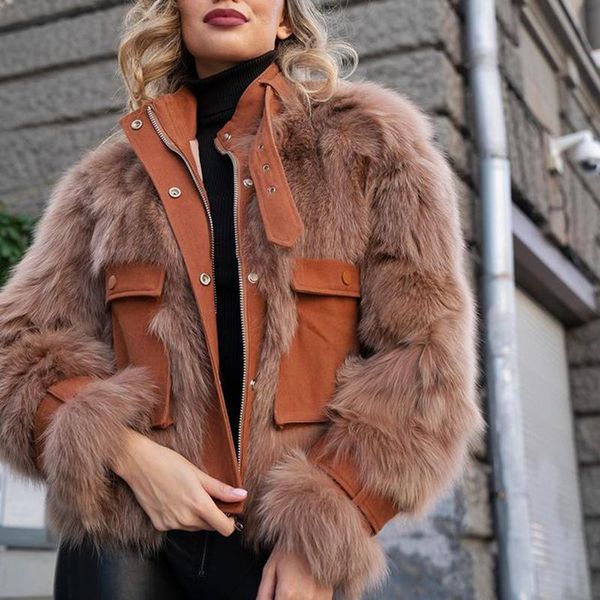 women's fur & faux conkor fashion patchwork coats women elegant stand collar jackets single breasted pockets ladies, Black
women's fur & faux conkor fashion patchwork coats women elegant stand collar jackets single breasted pockets ladies, Black